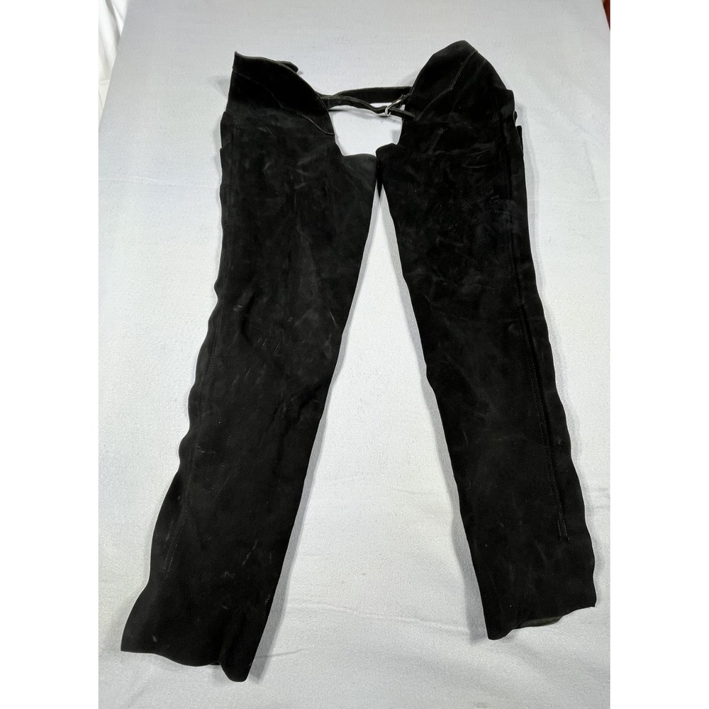 Vintage Black Suede Motorcycle Chaps Heavy Duty Large Made in USA